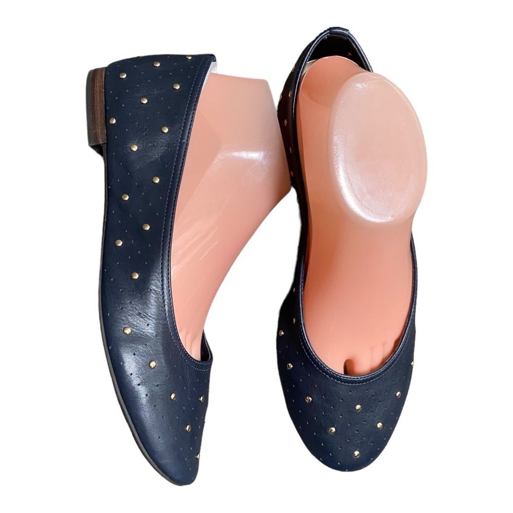 Aerosoles x Martha Stewart Shelley Flats 8.5 Navy Leather Studded Ballet Shoes